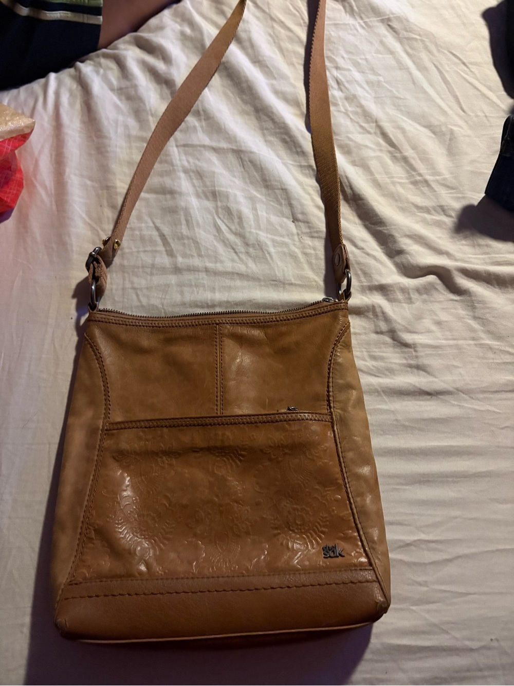 The Sak Tan Embossed Leather Crossbody Bag